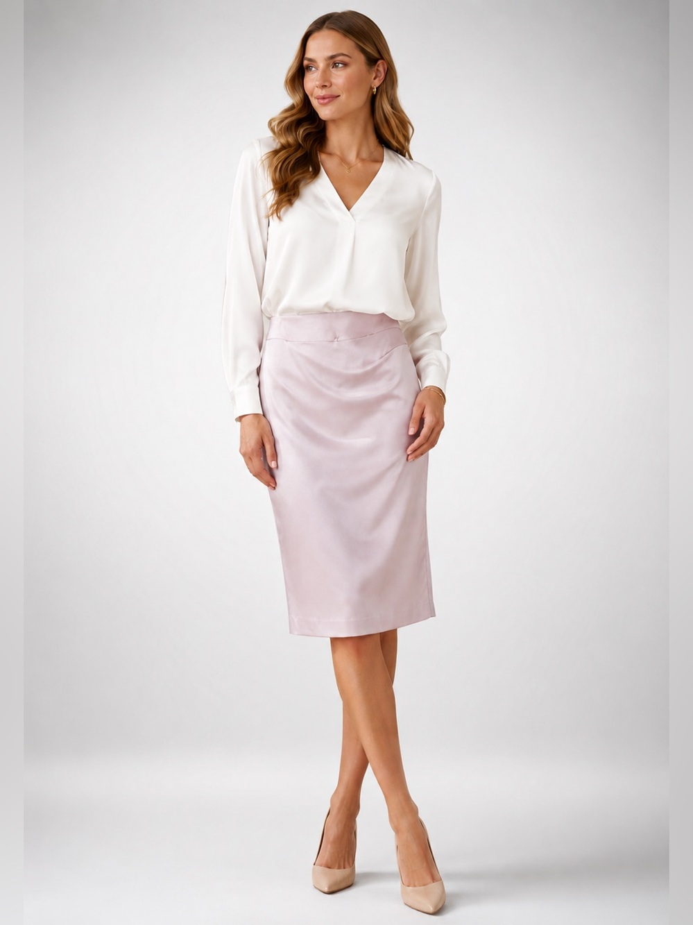 Nine West Women’s Size 10 Blush Pink Satin Pencil Skirt Lined Office Classic